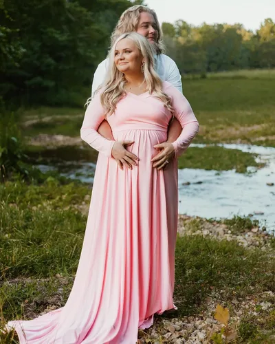 Miniatura 4 de Saslax - Vestido de noche de maternidad con hombros descubiertos, corte de medio círculo, para baby shower, fotos