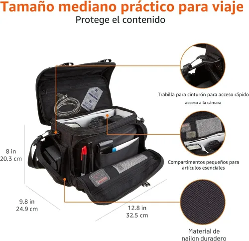 Miniatura 4 de Amazon Basics Bolsa grande para dispositivos DSLR, negra con interior gris