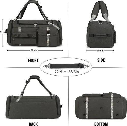 Miniatura 6 de Bolsas de gimnasio para hombre, bolsa de lona para gimnasio, mochila deportiva de 3 vías para hombres con compartimento para zapatos y bolsillo