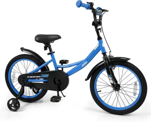 Miniatura 15 de BABY JOY Bicicleta para niños, bicicleta deportiva de 12 a 18 pulgadas con ruedas de entrenamiento extraíbles, asiento y manubrio ajustables, freno