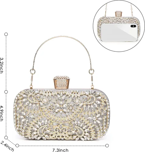 Miniatura 2 de fannos Bolso de mano dorado con diamantes de imitación bolso de mano dorado con diamantes de imitación bolso de mano dorado para mujeres y mujeres