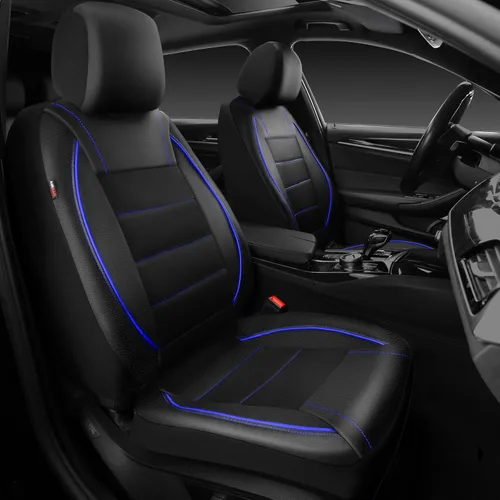 Miniatura 24 de CAR PASS Fundas de Asiento de Automóvil de Cuero Sintético con Ribetes Juego Completo, Fundas de Asiento de Cuero Transpirable Gris para Gris