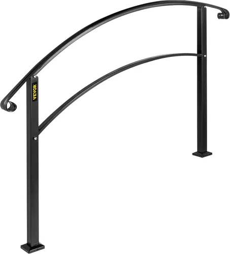 Miniatura 8 de Happybuy Pasamanos para escalones al aire libre, barandilla de escalera para exteriores de 1 o 3 escalones, pasamanos de hierro forjado negro