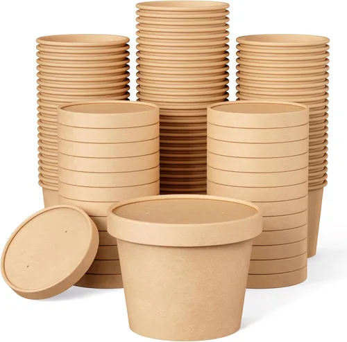 Miniatura 11 de JOLLY PARTY Paquete de 25 envases de papel para sopa con tapas de 32 onzas, vasos desechables de papel para comida, vasos para helado