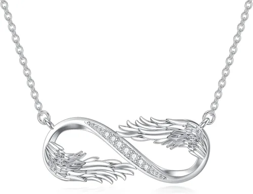 Collar de infinito de diamantes de plata de ley 925 cultivado en laboratorio con diamantes de color D, alas de ángel, colgante infinito, joyería