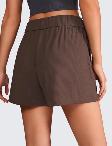 Miniatura 2 de CRZ YOGA Cómodos pantalones cortos acanalados para mujer, de cintura alta, lyocell, casual, para descansar, atléticos, con bolsillos