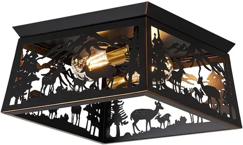 Miniatura 9 de Lámpara rústica, lámpara de techo empotrada de 2 luces, diseño de oso de metal para dormitorio, vestíbulo, entrada, pasillo, montaje en techo