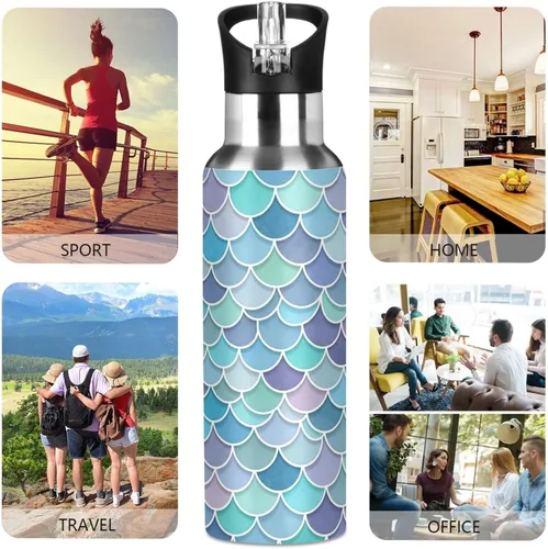 Miniatura 5 de BPA-Free Sports Water Bottle with Straw 32 Oz, Stainless Steel Vacuum Insulated Water Bottle for Gym Outdoor Travel School, Watercolor Mermaid