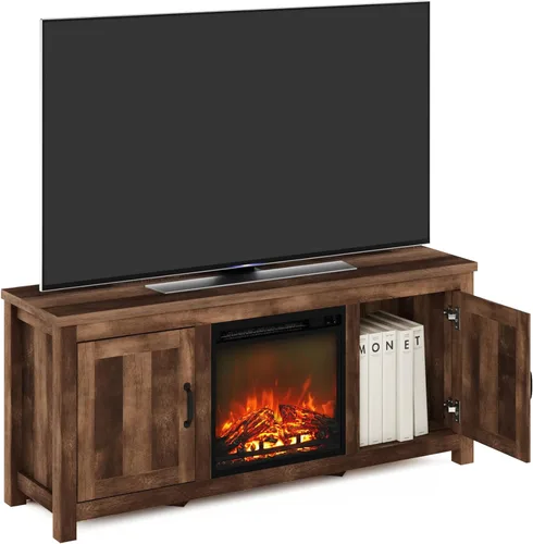 Miniatura 24 de Furinno Soporte clásico de TV de 70 pulgadas con chimenea, roble francés gris gris roble francés