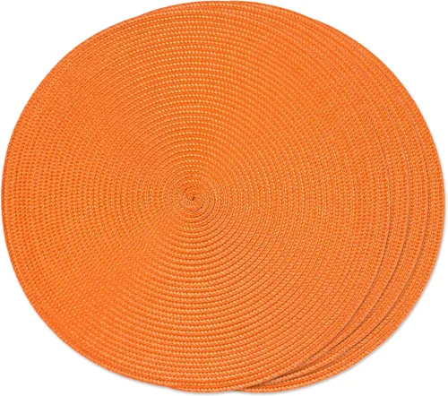 FunWheat Juego de 4 manteles individuales redondos trenzados para mesas de comedor, tejidos, lavables, antideslizantes, 15 pulgadas (naranja, 4
