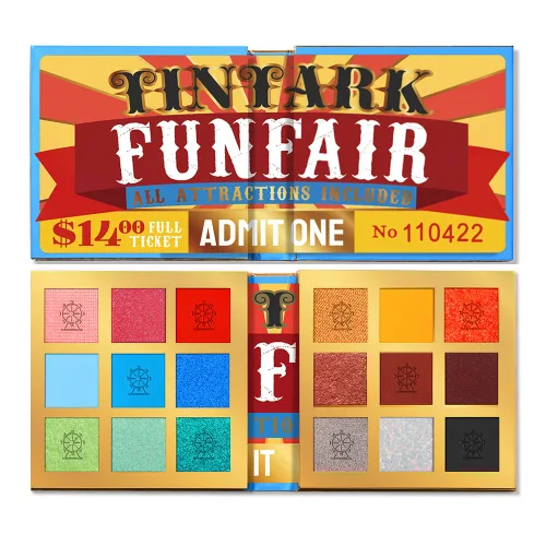 Tintark FUNFAIR Paleta de sombras de ojos de 18 colores | Fórmula sin talco | Alto pigmento, purpurina mate mezclable | Diseño único de boleto de