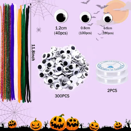 Miniatura 2 de UPINS - 570 piezas de limpiadores de tubería para Halloween, suministros para manualidades que incluyen 270 piezas de tallos de chenilla de 9 Negro