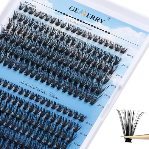 Miniatura 20 de Extensiones de pestañas en racimo GEMERRY, 144 piezas, pestañas individuales, dos estilos, extensiones de pestañas con tallo ancho, suaves