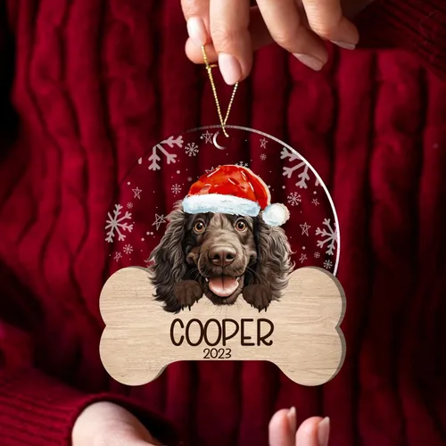 Miniatura 42 de Nazenti American Pit Bull Terrier Adorno de Navidad, adorno de perro fotográfico, adorno de perro personalizado, adornos de fotos de madera