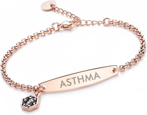 Miniatura 117 de LinnaLove - Pulsera de identificación de alerta médica con cadena Rolo simple pregrabada para mujer