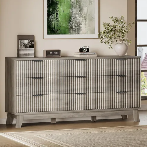 Miniatura 9 de BORNOON Cómoda alta de 46" para dormitorio, cómoda de 6 cajones acanalados, cómoda moderna de madera con almacenamiento profundo, correderas