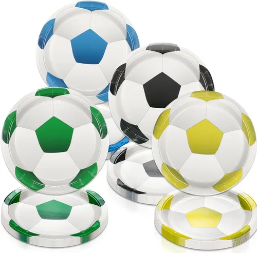 40 platos decorativos para fiesta de fútbol, incluyendo platos de postre desechables de 9 pulgadas para niños, fanáticos de deportes, eventos, día