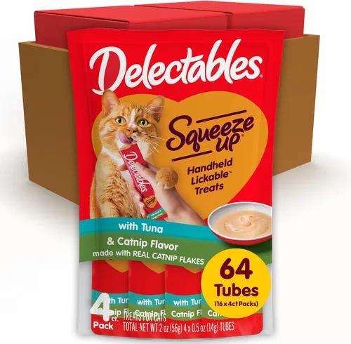 Miniatura 9 de Delectables Squeeze Up - Paquete variado de hierba gatera, puré cremoso exprimible, golosinas húmedas para lamer para gatos, sin granos, sin