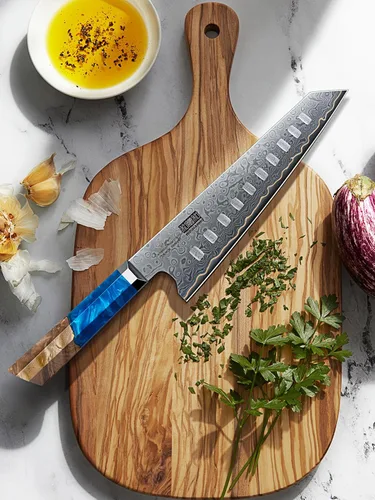 Miniatura 6 de HOSHANHO Cuchillo Santoku de Damasco de 7 pulgadas, cuchillo de chef de acero de Damasco de 67 capas, cuchillos de cocina profesionales ultra