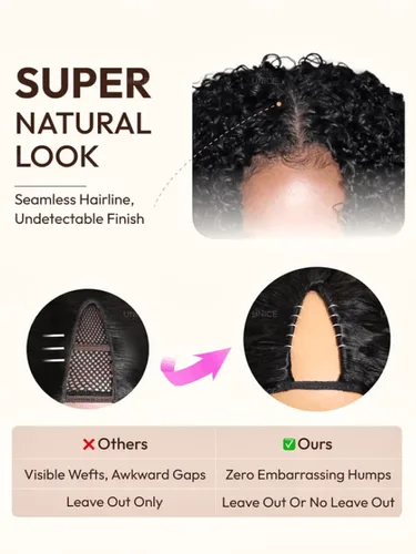 Miniatura 7 de UNICE - Peluca de cabello humano lacio tipo afro con parte en V, sin pegamento, con parte en U mejorada, con pinzas de máquina, sin mechones fuera