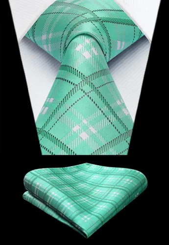 Miniatura 162 de HISDERN Conjunto de corbata a cuadros a cuadros pañuelo tejido clásico formal para hombre corbata y bolsillo cuadrado