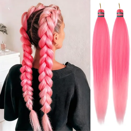 Miniatura 53 de Extensiones de cabello para trenzar verde+verde claro, preestiradas, 2 paquetes, con cabello plumoso pre-trenzado, extensiones de cabello