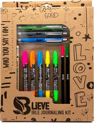 BLIEVE - Kit de diario bíblico con resaltadores de gel y bolígrafos que no se corre, marcadores de las Escrituras y suministros de lápices, juego de