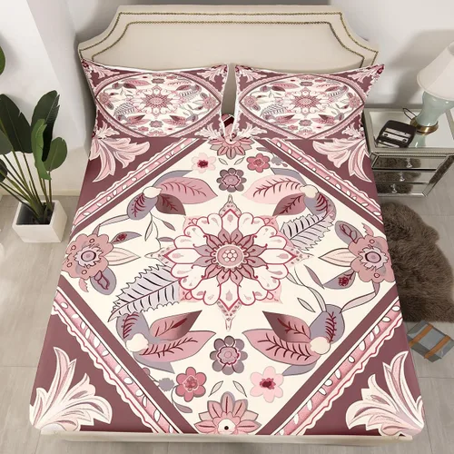 Miniatura 20 de Sábanas de cama góticas de damasco para adultos, sábana bajera ajustable victoriana antigua, sábanas góticas florales vintage, juego de ropa de cama