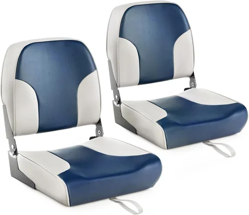 Miniatura 18 de GYMAX Asiento plegable para barco, paquete de 2 asientos con respaldo bajo para capitán de pesca, con acolchado de esponja gruesa, bisagras