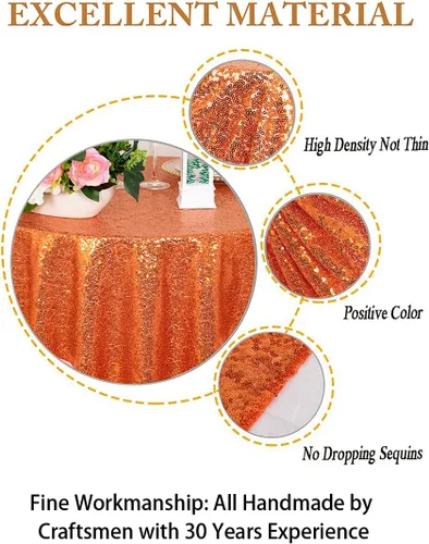 Miniatura 3 de ShinyBeauty Mantel cuadrado naranja de 50 x 50 pulgadas, mantel de lentejuelas para decoración de cumpleaños, mantel cuadrado brillante para mesa
