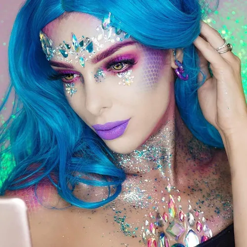 Miniatura 2 de iMethod Joyas de cara de sirena – Gemas adhesivas, accesorios rave para festivales y disfraces de vacaciones, 6 piezas, multicolor