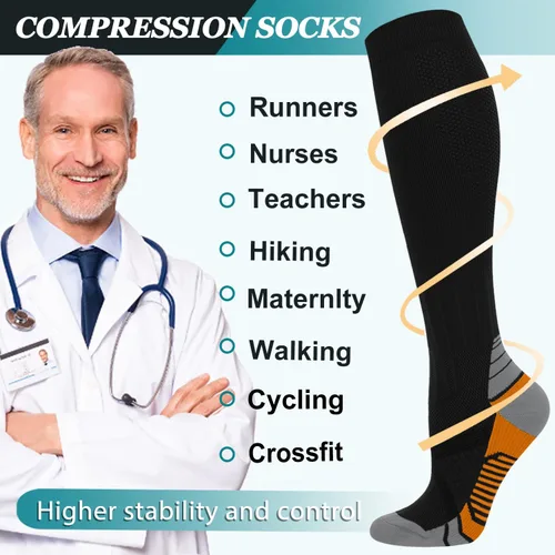 Miniatura 39 de ACTINPUT 8 pares de calcetines de compresión para mujeres y hombres, medias de compresión de apoyo para médicos, correr, atletismo