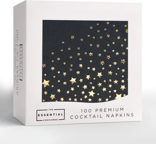 Miniatura 4 de Elegantes servilletas negras y doradas, 100 servilletas de estrella negra, servilletas de cóctel negras y doradas de 5 x 5 pulgadas, servilletas