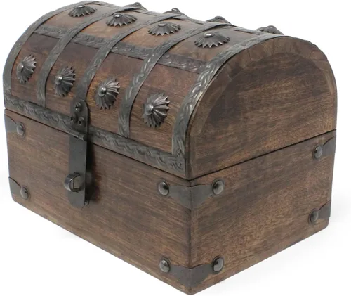 Miniatura 5 de Nautical Cove Cofre del tesoro de madera con forro acolchado de terciopelo y cerradura antigua con llaves de esqueleto (pequeño 8 x 6 x 6) – Cofre