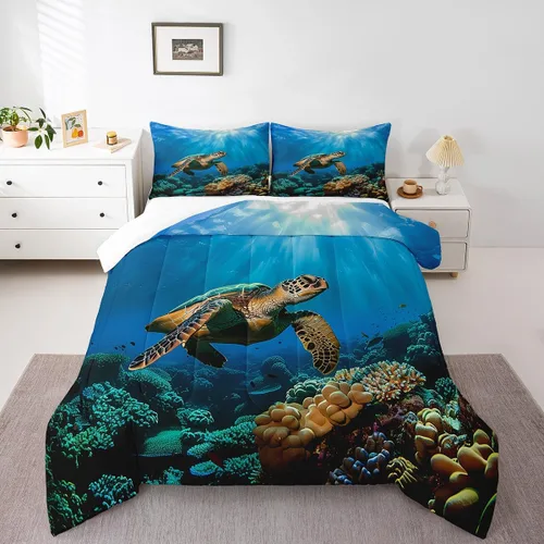 Miniatura 13 de Juego de edredón de olas oceánicas para niños, niñas, adolescentes, Queen, edredón de playa hawaiana con olas espumosas, temática de vacaciones