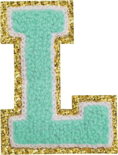 Miniatura 61 de Parches de letras termo-adhesivas de felpilla para chaquetas, parches de letras universitarias con brillantina para planchar en la letra azul A