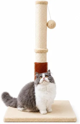 Miniatura 9 de MeowHomm Poste rascador para gatos de 32 pulgadas con cepillo para gatos, cuerda de sisal, poste rascador alto para gatos con bola colgante suave