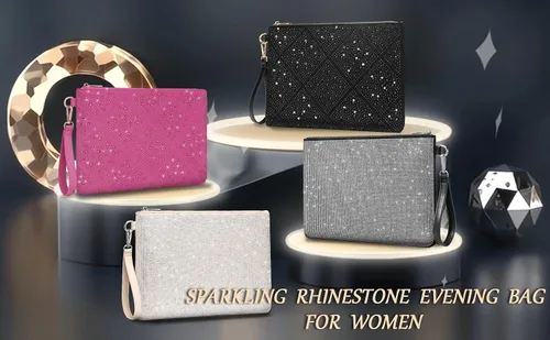 Miniatura 6 de ER.Roulour Bolso de noche para mujer, con diamantes de imitación, sobre de cristal, bolso de mano cuadrado grande para fiesta, boda, baile
