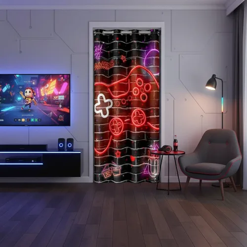 Miniatura 30 de Castle Fairy Cortina de puerta con estampado de consola de videojuegos de dibujos animados para privacidad de puerta, cortina geométrica de panal