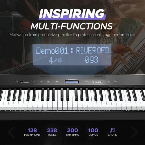 Miniatura 7 de Starfavor Piano digital con peso completo de 88 teclas, teclado de piano eléctrico para principiantes, altavoces duales de 30 W, acción de martillo