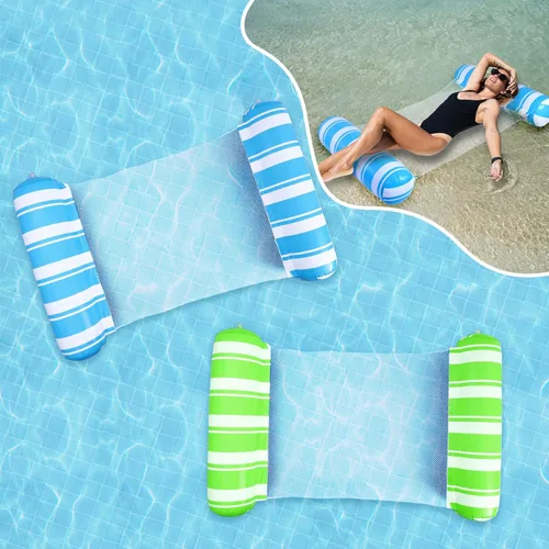 Pool Float Adults 4-in-1 Water Hammock Float,Saddle, Drifter,Lounger Inflatable Pool Floats for Swimming Pool, Beach, Hammock Pool Float Azul + verde