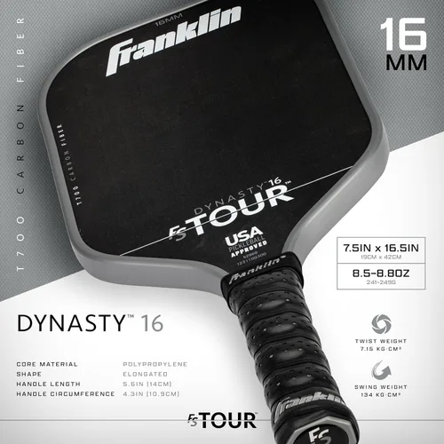 Miniatura 2 de Franklin Sports Palas de Pickleball Pro - Serie FS Tour Fibra de Carbono Cruda T700 - Aprobadas para Pickleball de EE. UU. - Borde Inyectado de Gris