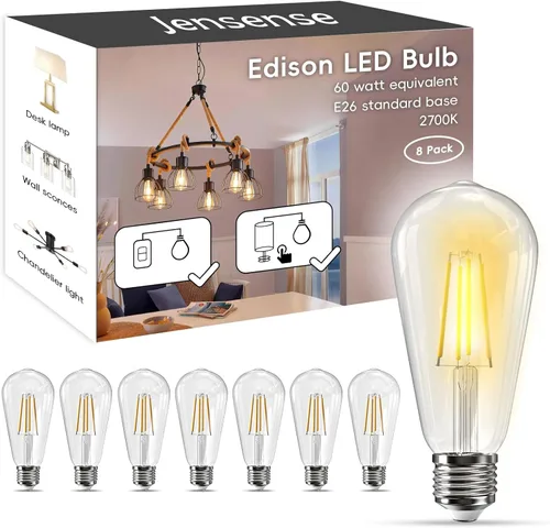 Miniatura 15 de Jensense Bombillas LED Edison E26, 60 vatios equivalentes, bombillas regulables, 2300 K, luz blanca cálida (cristal ámbar), estilo vintage