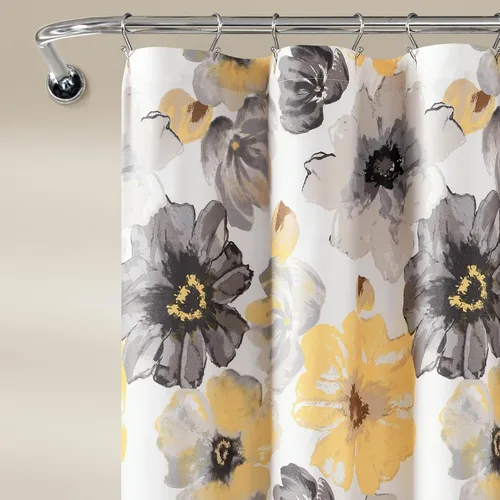 Miniatura 3 de Lush Decor Leah Cortina de Ducha Floral, 72" An x 72" L, Amarillo y Gris - Cortinas de Ducha de Tela - Cortina de Baño Botánica de Acuarela