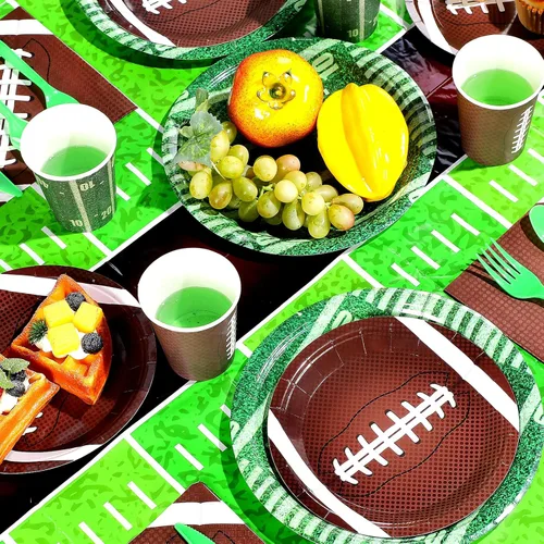 Miniatura 4 de Preboun Juego de vajilla de 214 piezas para fiestas de fútbol para 30 personas, decoraciones de fiesta de fútbol incluyendo platos, vasos