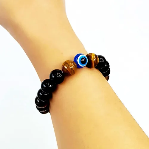 Miniatura 56 de Pulseras de triple protección con piedra de ojo de tigre de obsidiana negra con hematita para hombres y mujeres, pulsera de piedra curativa