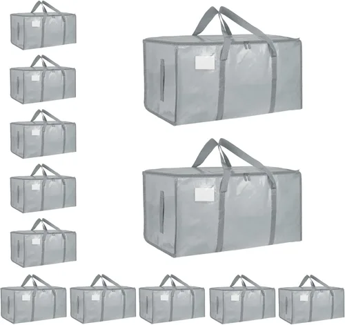 Miniatura 22 de Paquete de 4 bolsas de mudanza extra grandes y resistentes, bolsas de almacenamiento impermeables con asas y cremalleras, plegables para dormitorio