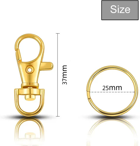 Miniatura 2 de Jdesun Juego de 60 piezas de cierres de pinza de langosta – 30 cierres giratorios y 30 anillos de llavero, color dorado