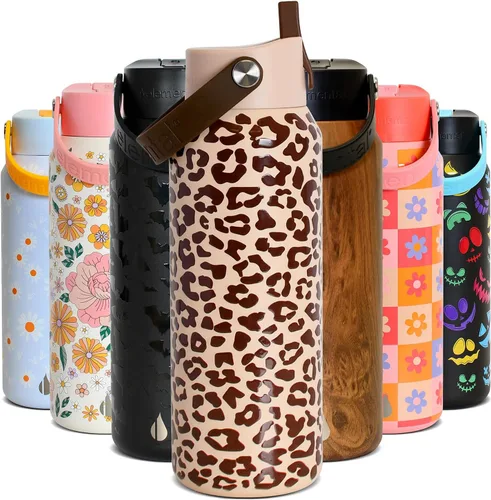 Miniatura 25 de Elemental Botella de agua aislada de 24 onzas con popote, botellas de agua con núcleo de acero inoxidable 100% a prueba de fugas para viajes, Beige