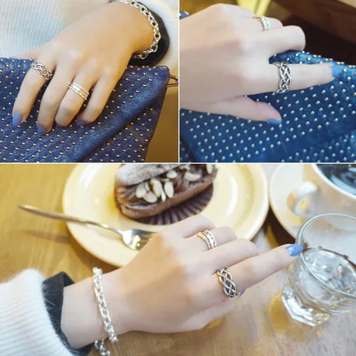 Miniatura 7 de CANDYFANCY Anillo de nudo celta de plata de ley 925 abierto para el dedo medio nudillo para mujer, tamaño ajustable 4-7